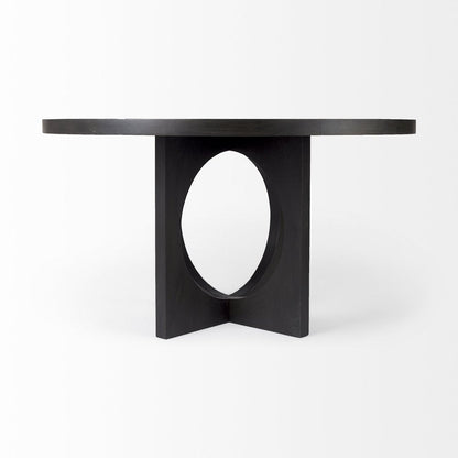 54" Black Rounded Solid Wood Pedestal Base Dining Table HomeRoots