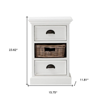 24" White Solid Wood Two Drawer Nightstand HomeRoots