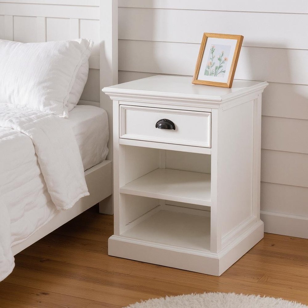24" White Solid Wood Distressed One Drawer Nightstand — view 11