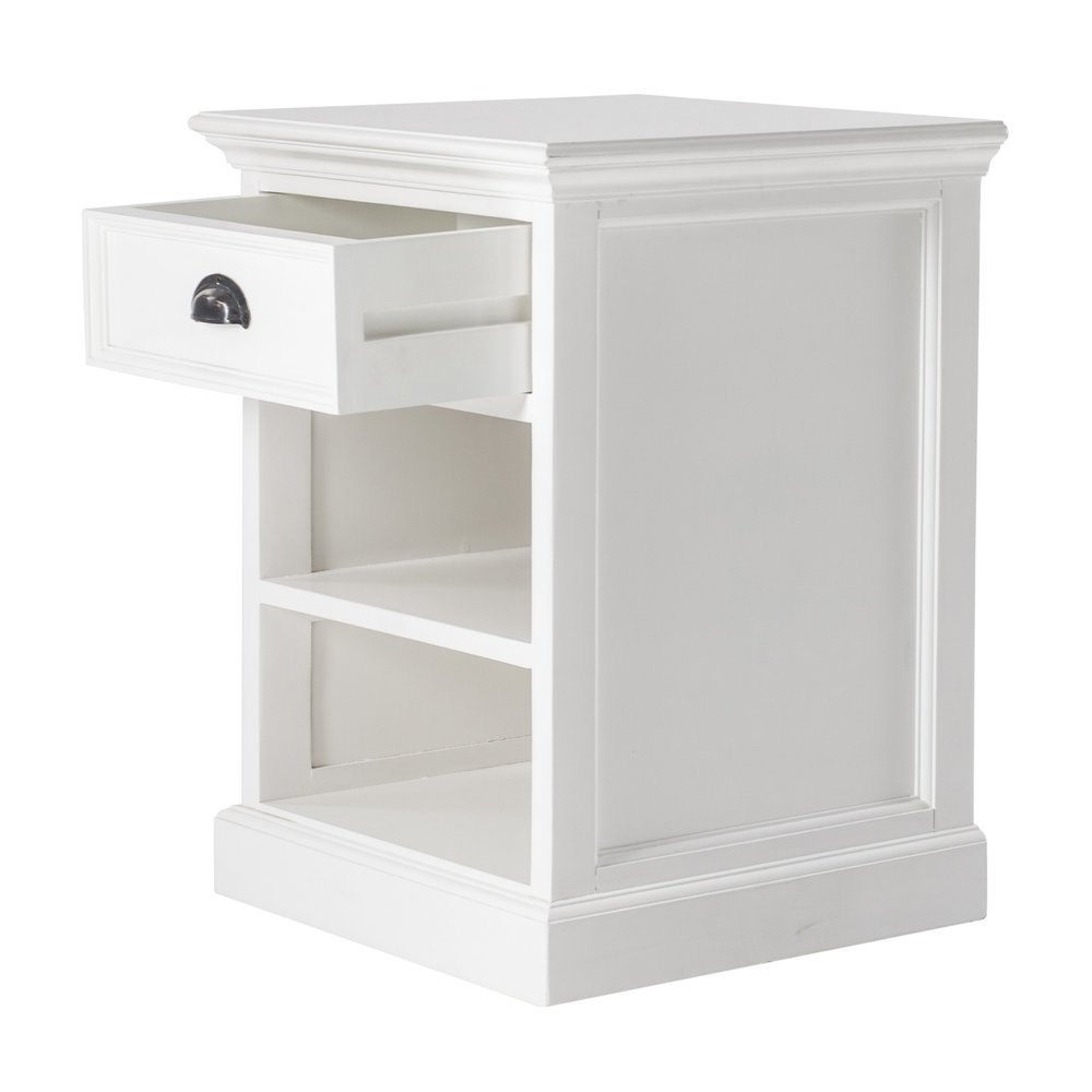 24" White Solid Wood Distressed One Drawer Nightstand — view 3