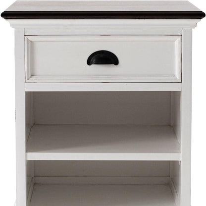 Distressed White and Deep Brown Nightstand With Shelves