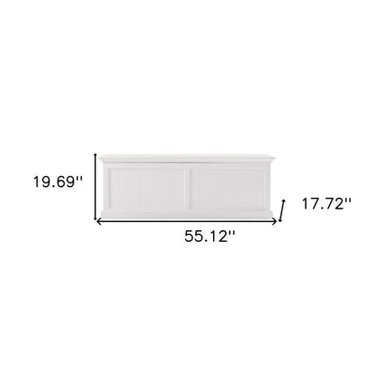 55" White Distressed Wood Storage Standard Bench With Flip Top