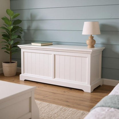 55" White Distressed Wood Storage Standard Bench With Flip Top