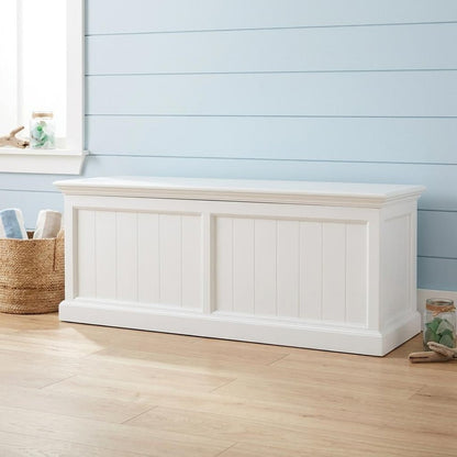 55" White Distressed Wood Storage Standard Bench With Flip Top