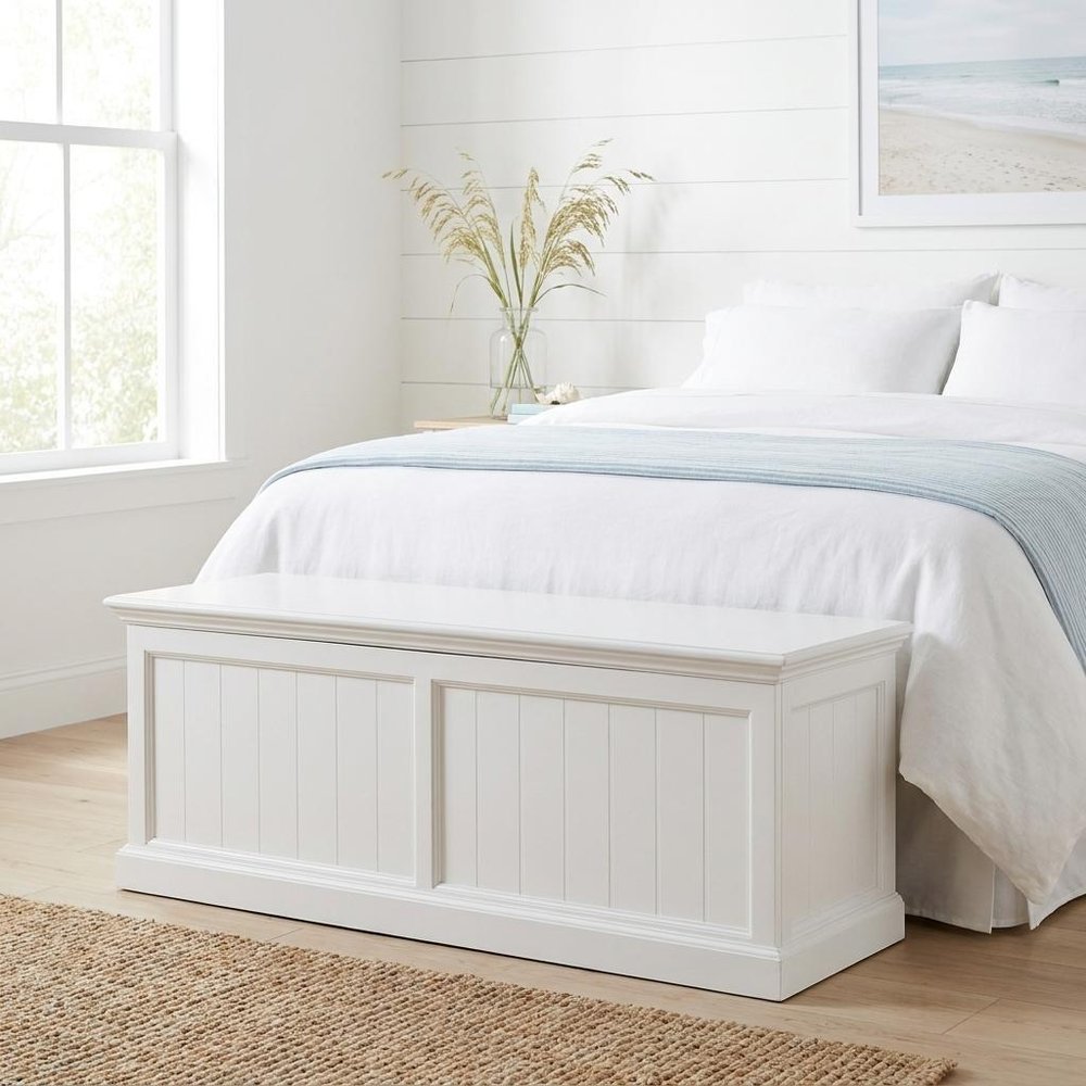 55" White Distressed Wood Storage Standard Bench With Flip Top