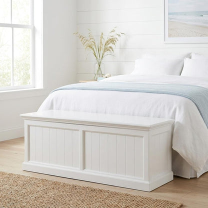 55" White Distressed Wood Storage Standard Bench With Flip Top