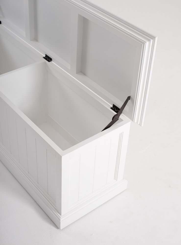 55" White Distressed Wood Storage Standard Bench With Flip Top