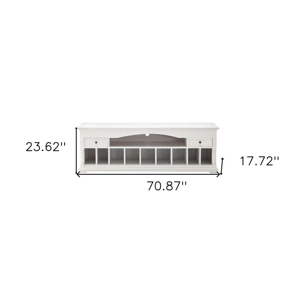 71" White Solid Console Table With Shelves And Drawers — view 17