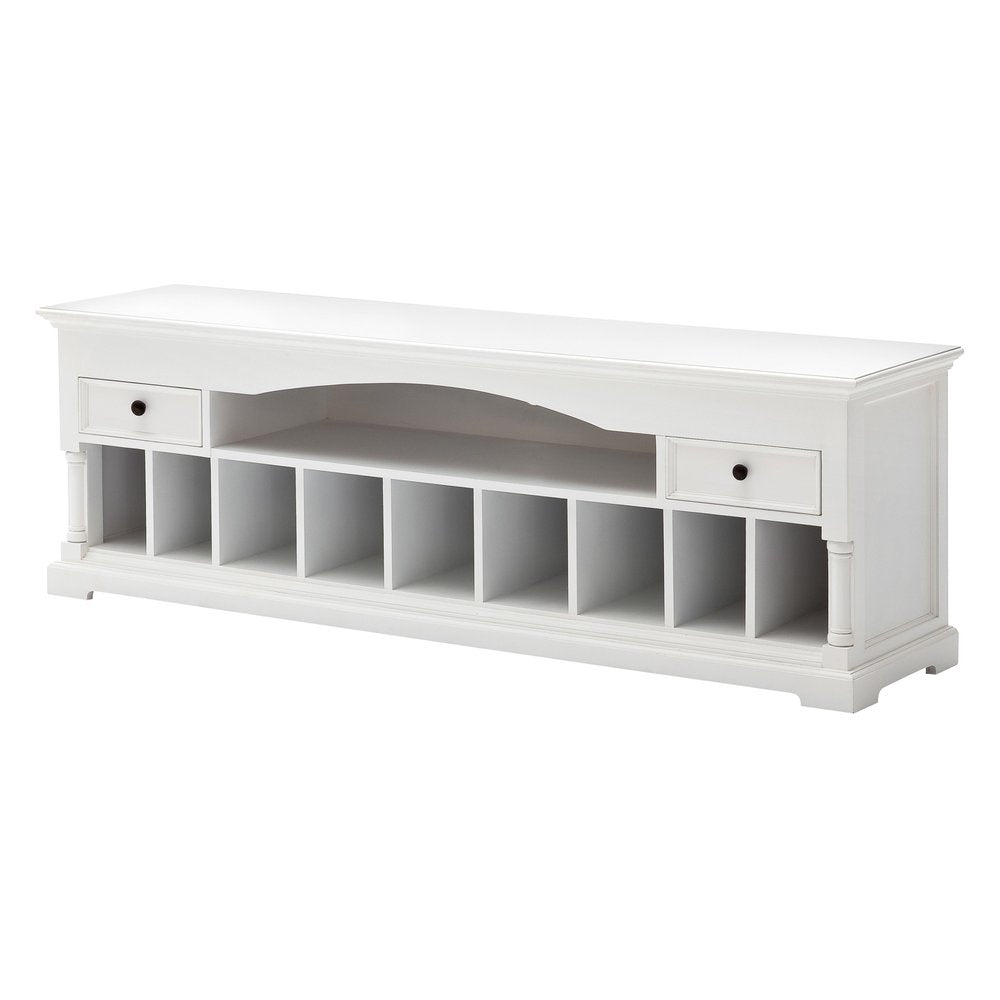 71" White Solid Console Table With Shelves And Drawers — view 11