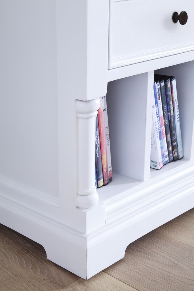 71" White Solid Console Table With Shelves And Drawers — view 7