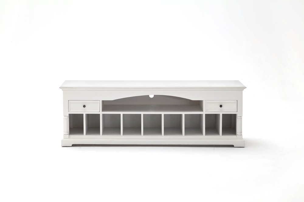 71" White Solid Console Table With Shelves And Drawers — view 16
