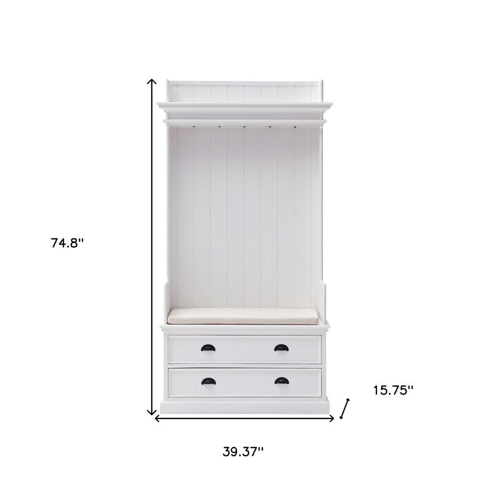 Classic White Entryway Coat Rack and Bench with Drawers HomeRoots