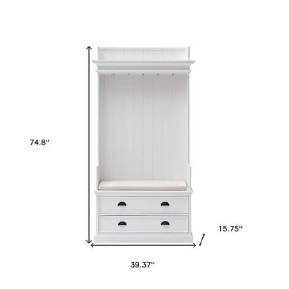 Classic White Entryway Coat Rack and Bench with Drawers HomeRoots