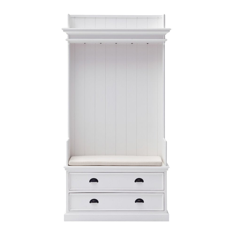 Classic White Entryway Coat Rack and Bench with Drawers HomeRoots