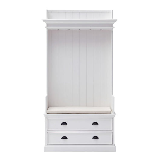 Classic White Entryway Coat Rack and Bench with Drawers HomeRoots