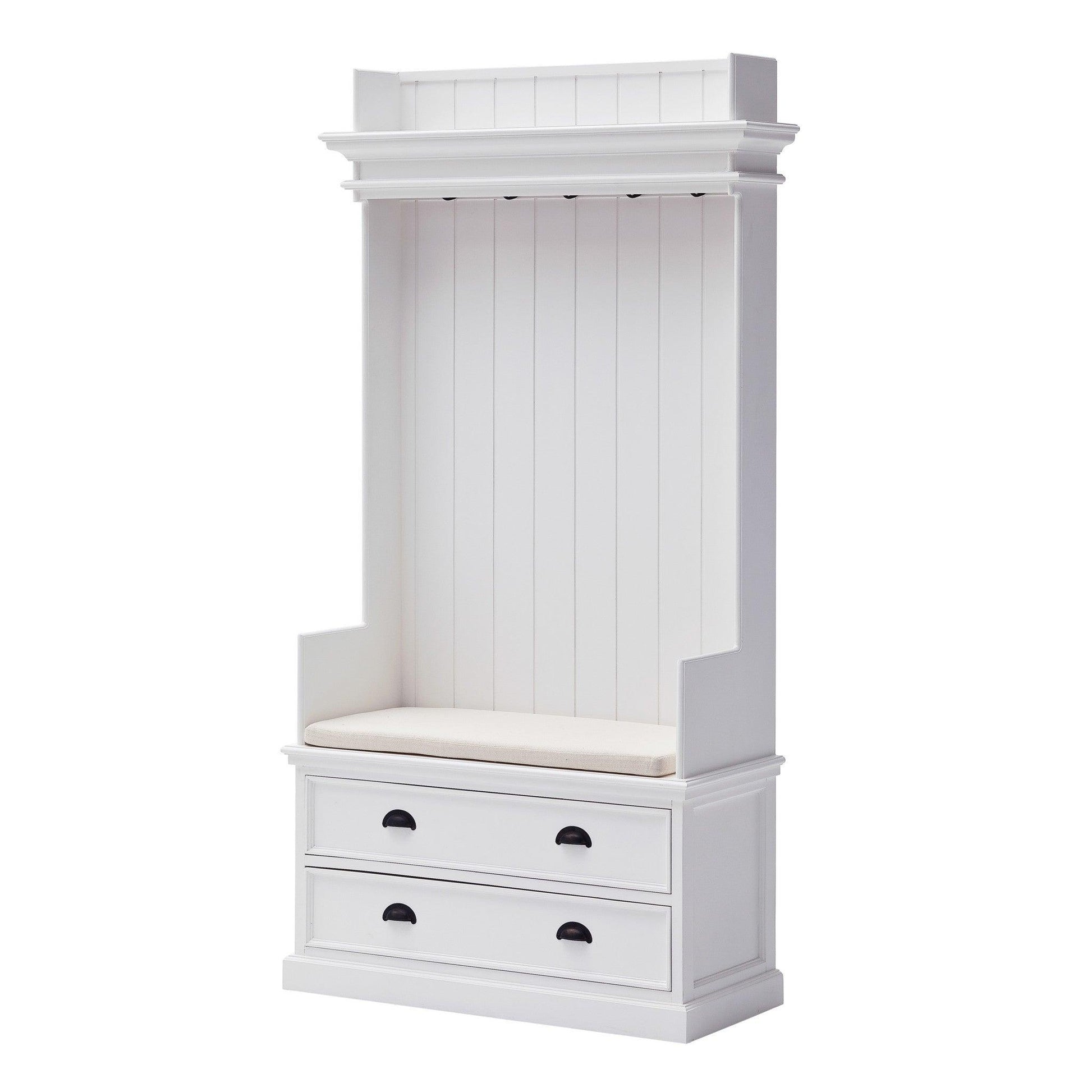 Classic White Entryway Coat Rack and Bench with Drawers - FurniFindUSA