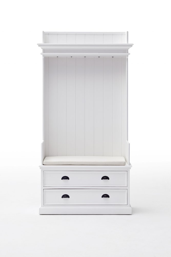 Classic White Entryway Coat Rack and Bench with Drawers — view 7
