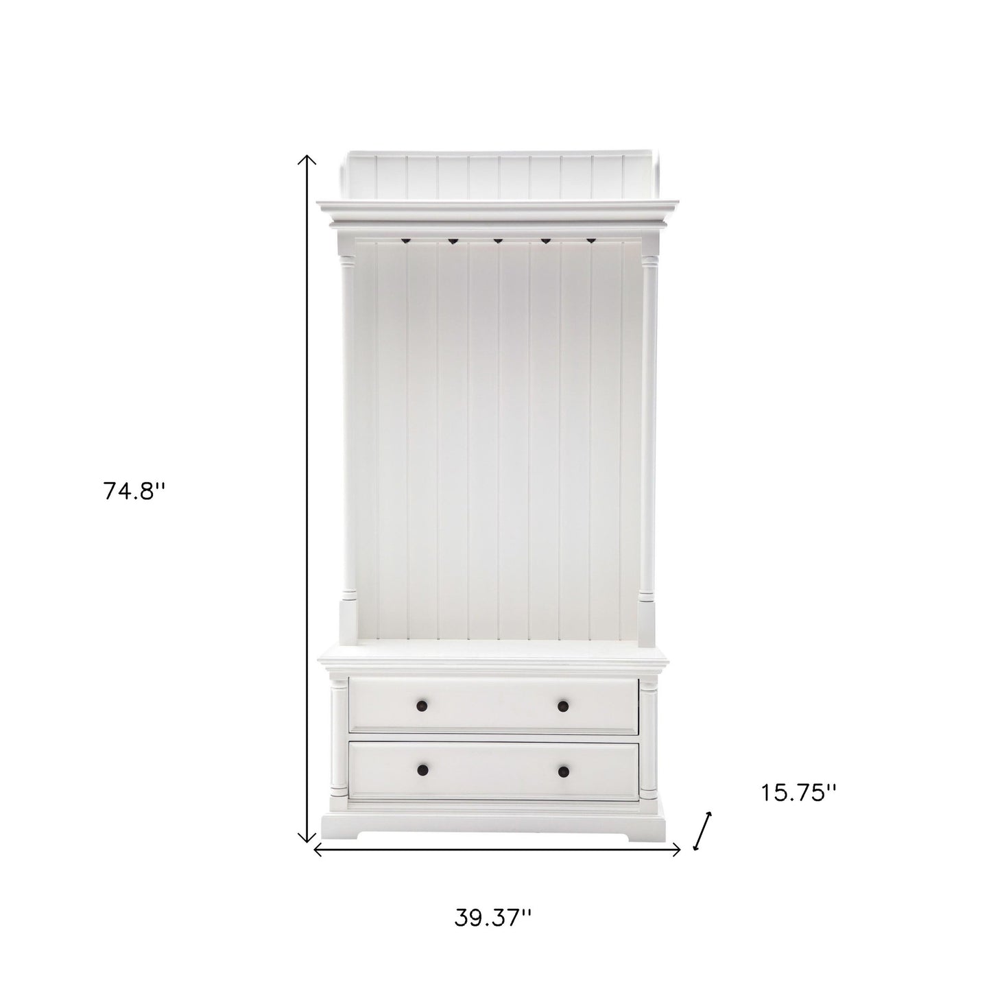 Classic White Hall Tree Coat Rack with Drawers - FurniFindUSA