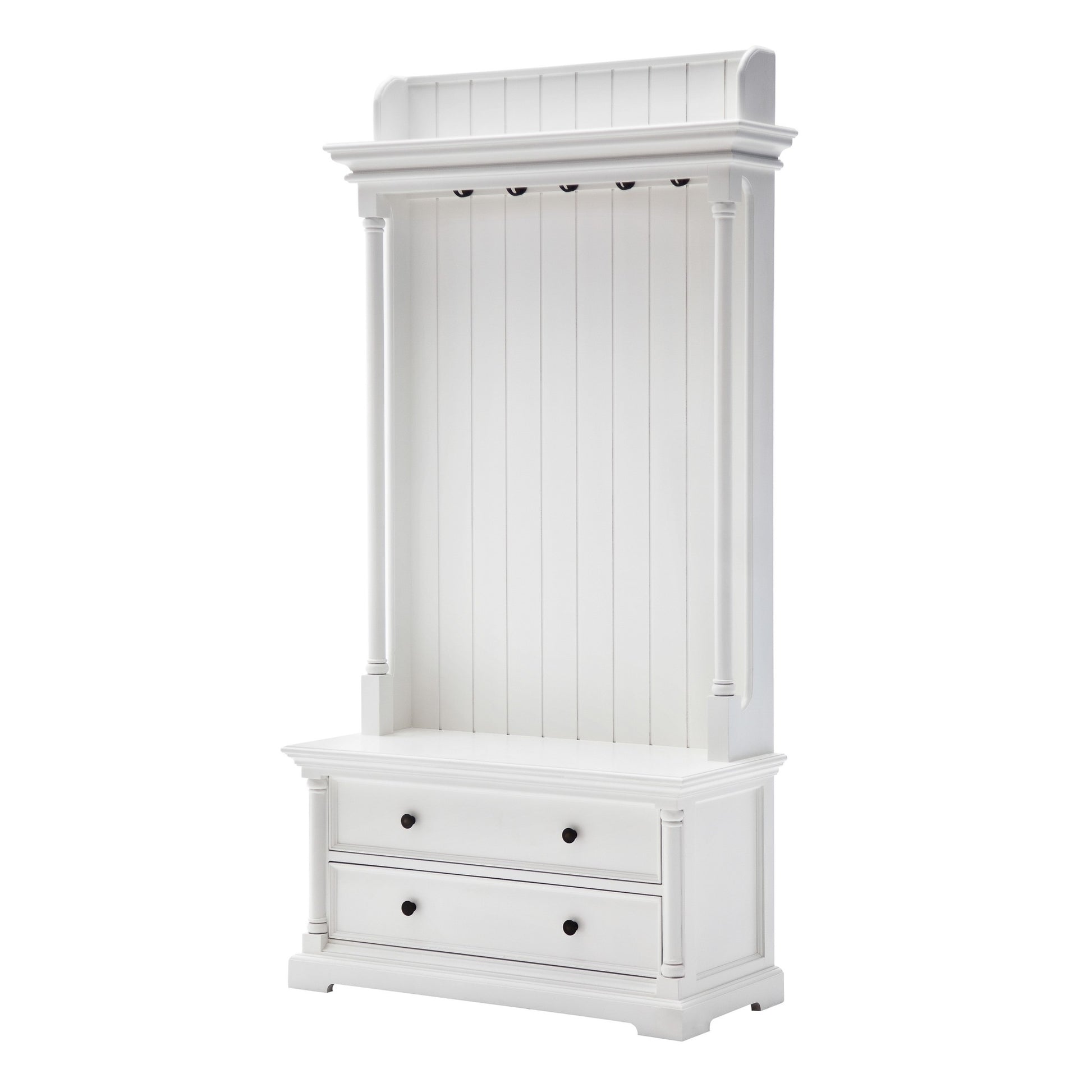 Classic White Hall Tree Coat Rack with Drawers - FurniFindUSA