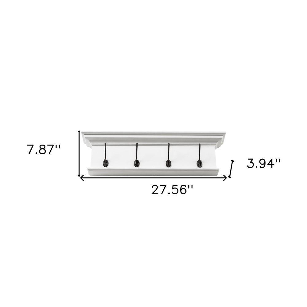 28" Classic White Wood Four Hook Hanging Coat Rack HomeRoots