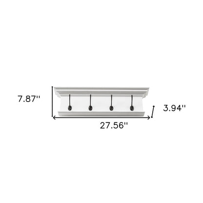 28" Classic White Wood Four Hook Hanging Coat Rack HomeRoots