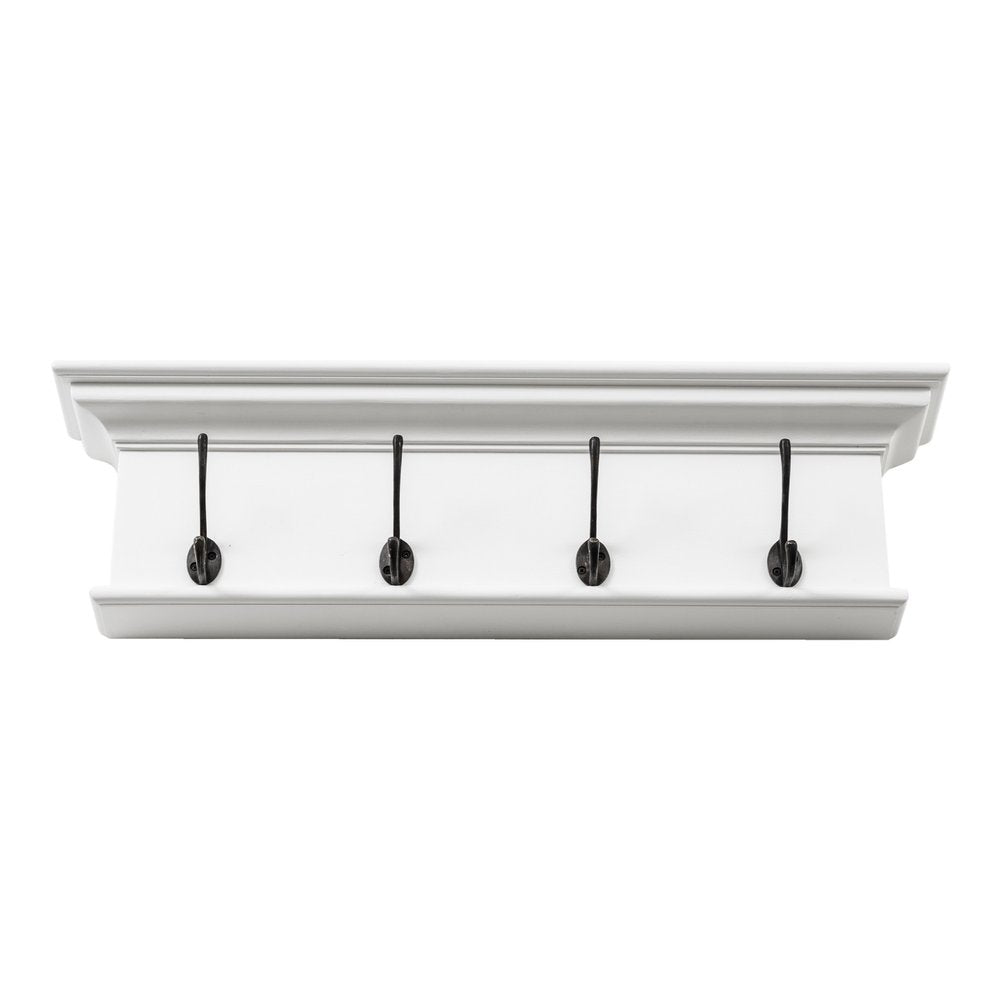 28" Classic White Wood Four Hook Hanging Coat Rack HomeRoots