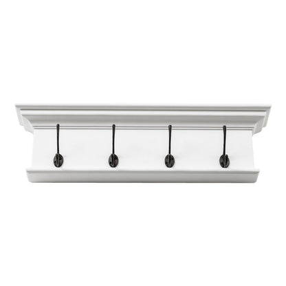 28" Classic White Wood Four Hook Hanging Coat Rack HomeRoots