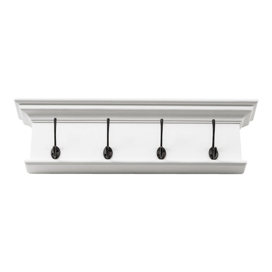 28" Classic White Wood Four Hook Hanging Coat Rack HomeRoots