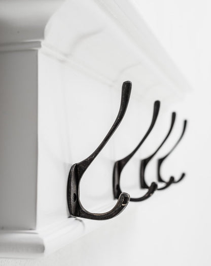 28" Classic White Wood Four Hook Hanging Coat Rack HomeRoots