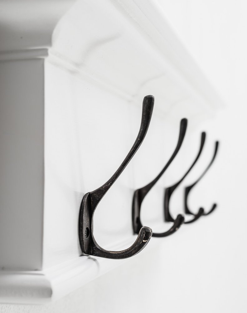 28" Classic White Wood Four Hook Hanging Coat Rack HomeRoots