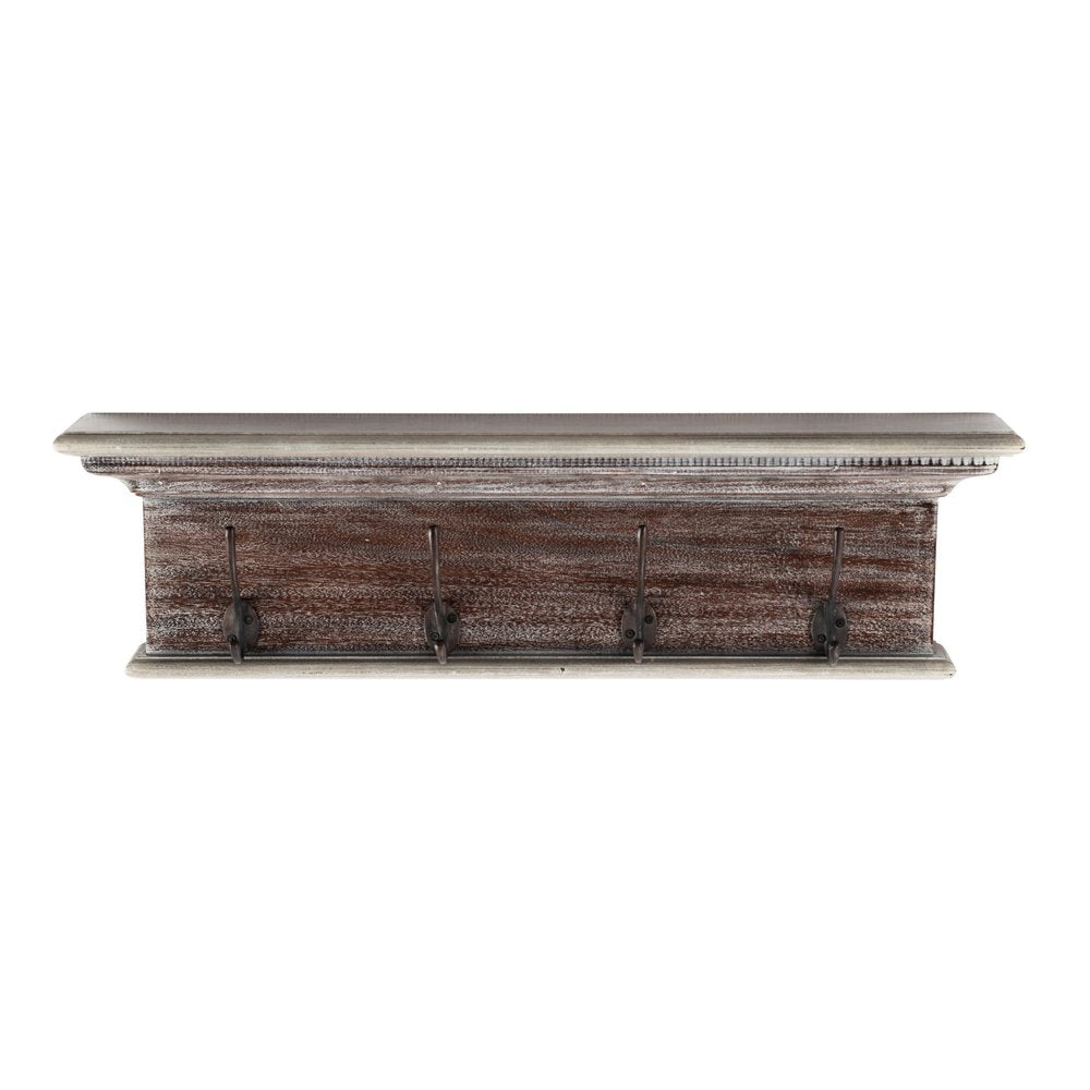 28" Brown Solid Wood Four Hook Wall Mount Coat Rack HomeRoots