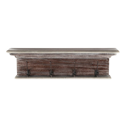 28" Brown Solid Wood Four Hook Wall Mount Coat Rack HomeRoots