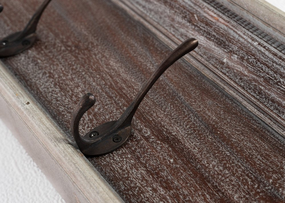 28" Brown Solid Wood Four Hook Wall Mount Coat Rack HomeRoots