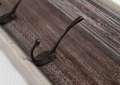 28" Brown Solid Wood Four Hook Wall Mount Coat Rack HomeRoots