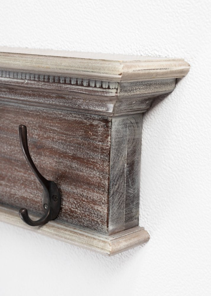 28" Brown Solid Wood Four Hook Wall Mount Coat Rack HomeRoots