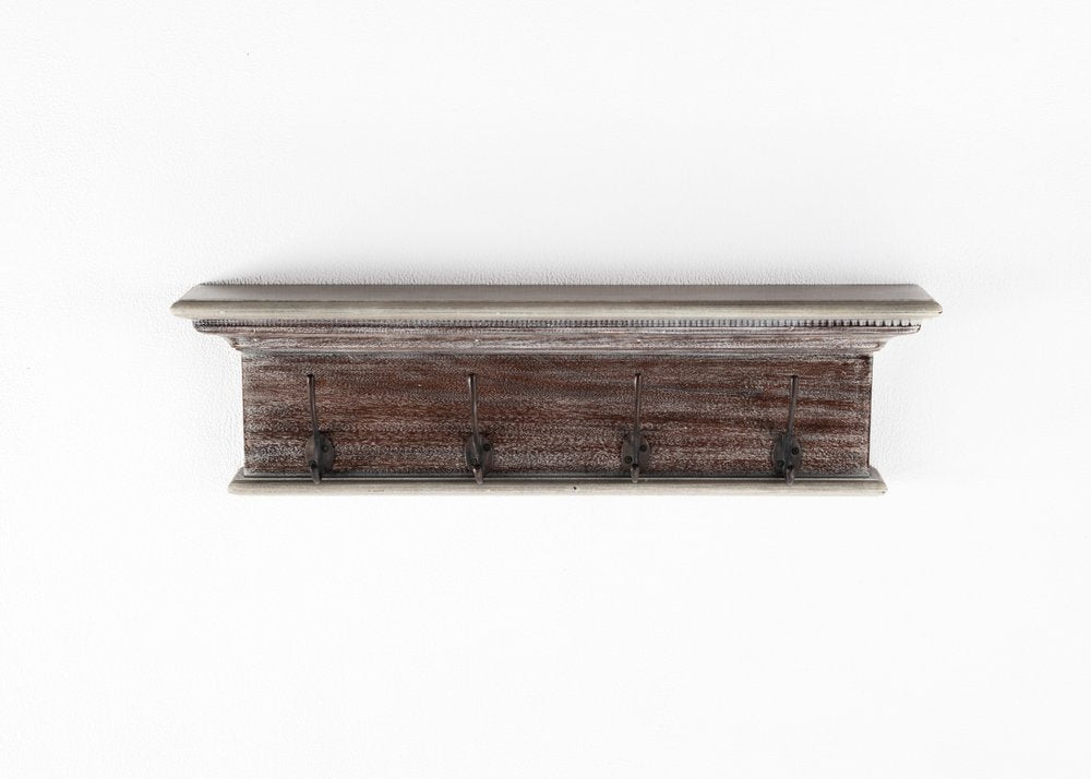 28" Brown Solid Wood Four Hook Wall Mount Coat Rack HomeRoots