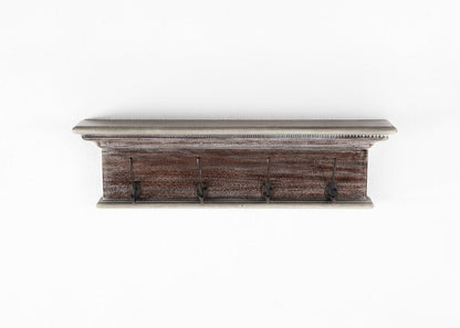 28" Brown Solid Wood Four Hook Wall Mount Coat Rack HomeRoots