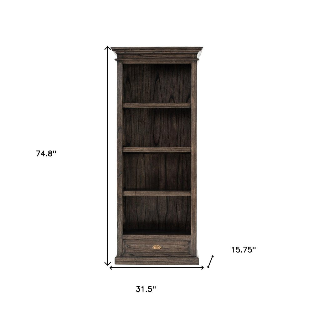 75" Brown and Black  Wood Four Tier Bookcase HomeRoots