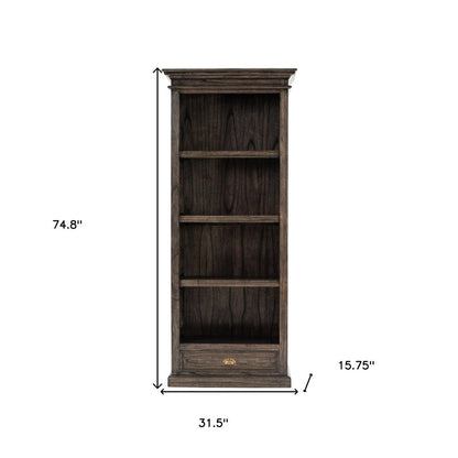 75" Brown and Black  Wood Four Tier Bookcase HomeRoots