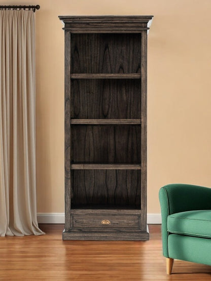 75" Brown and Black  Wood Four Tier Bookcase HomeRoots