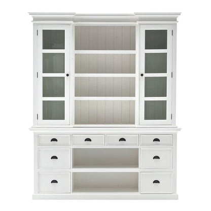 87" White Wood Bookcase with Glass Doors Drawers and Baskets HomeRoots