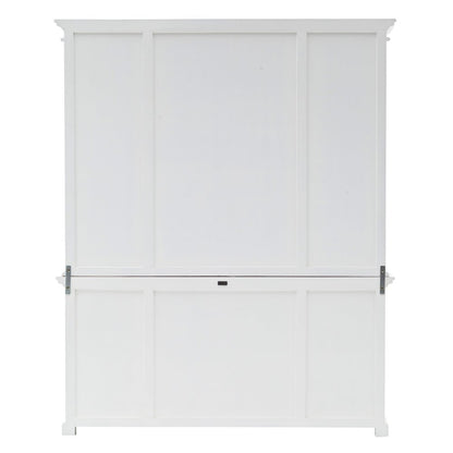 87" White Wood Bookcase with Glass Doors Drawers and Baskets HomeRoots