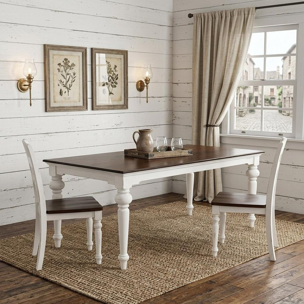 94" Dark Brown And White Solid Wood Dining Table — view 11