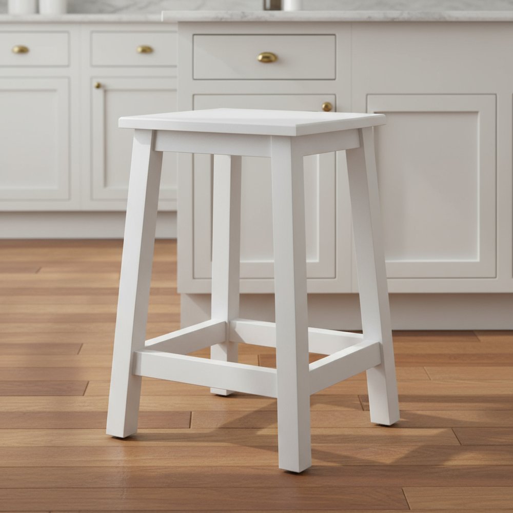 20" White Solid Wood Backless Bar Chair HomeRoots