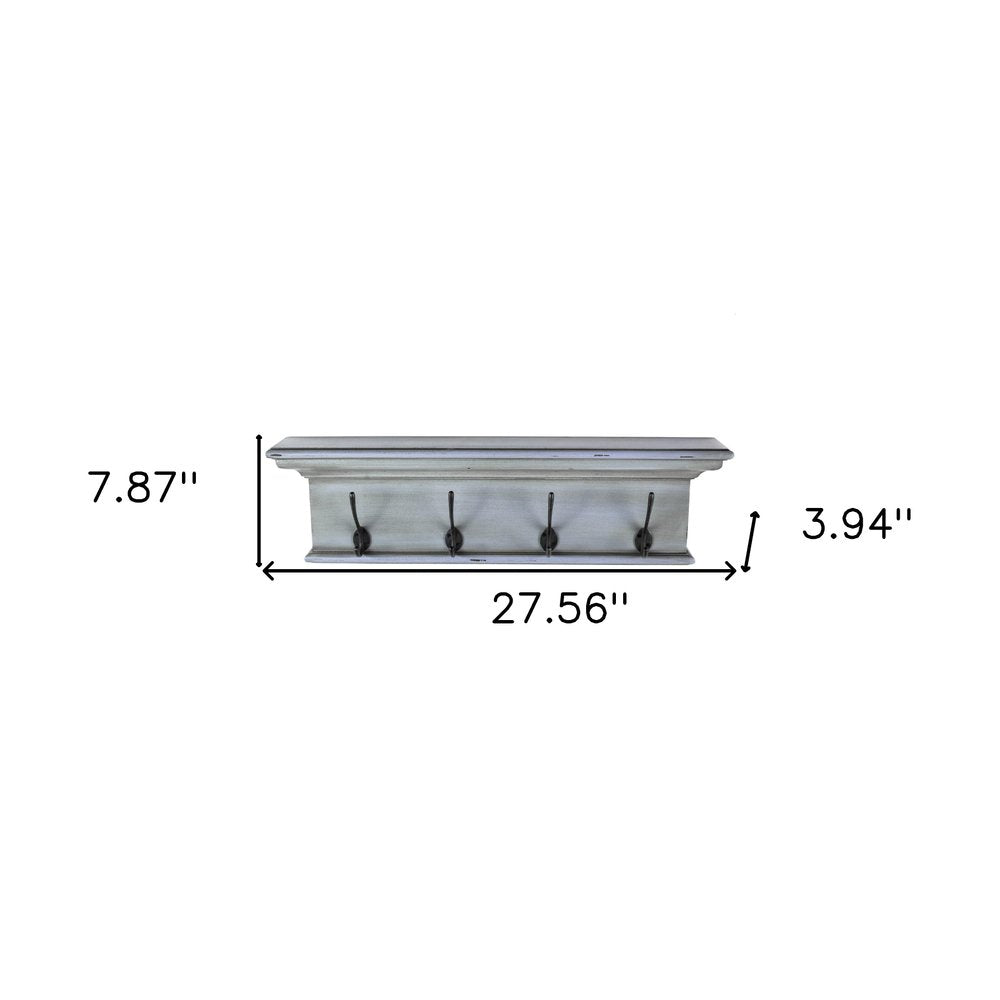 28" Black And Blue Solid Wood Four Hook Wall Mount Coat Rack HomeRoots