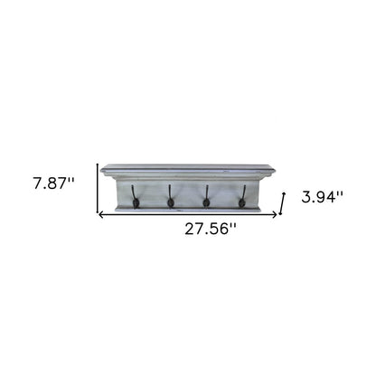 28" Black And Blue Solid Wood Four Hook Wall Mount Coat Rack HomeRoots