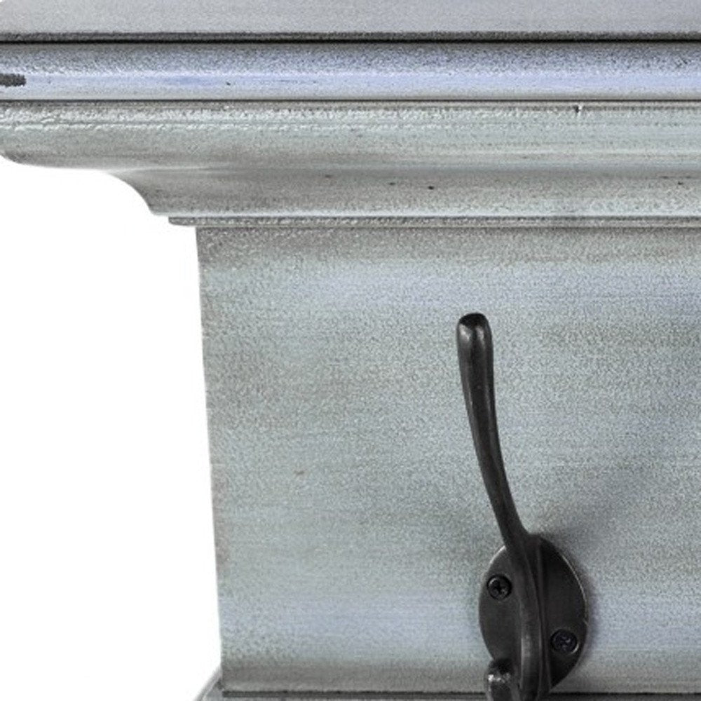 28" Black And Blue Solid Wood Four Hook Wall Mount Coat Rack - FurniFindUSA