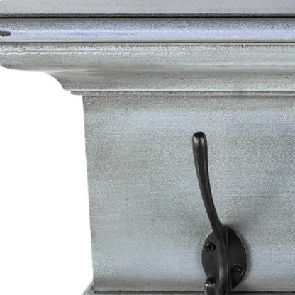 28" Black And Blue Solid Wood Four Hook Wall Mount Coat Rack - FurniFindUSA