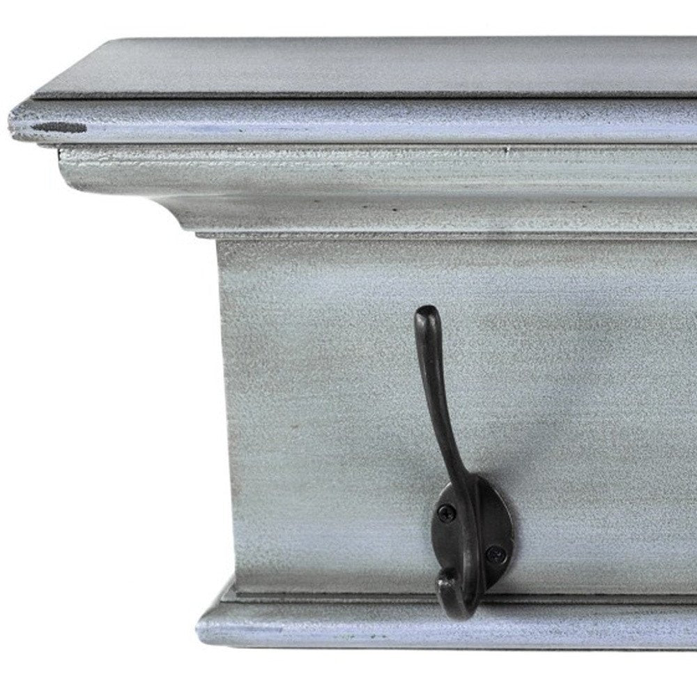 28" Black And Blue Solid Wood Four Hook Wall Mount Coat Rack - FurniFindUSA