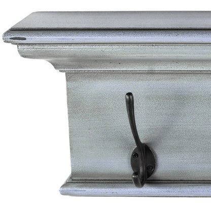 28" Black And Blue Solid Wood Four Hook Wall Mount Coat Rack - FurniFindUSA